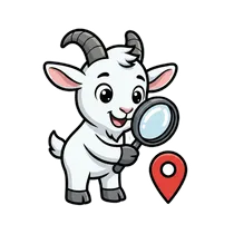The LocalRankings goat holding a magnifier and map pin